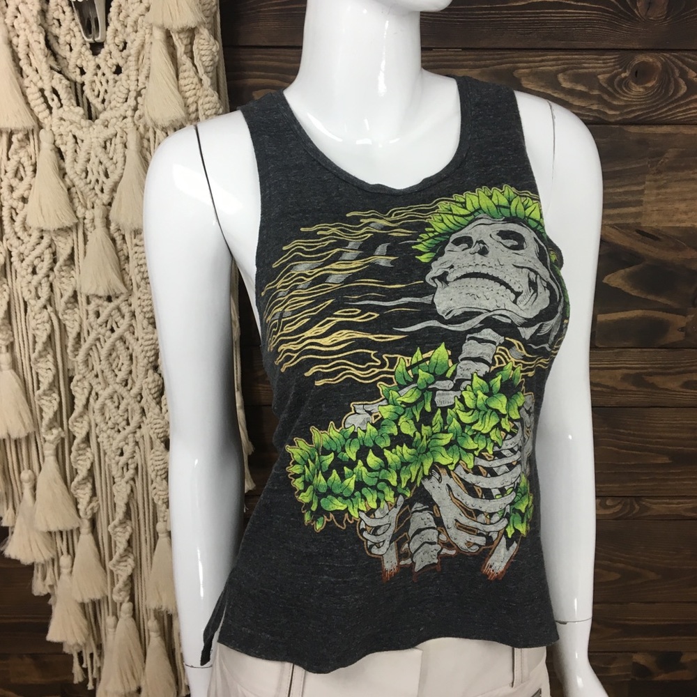 Vans | Split Hem Muscle Tee Floral Skull Skeleton